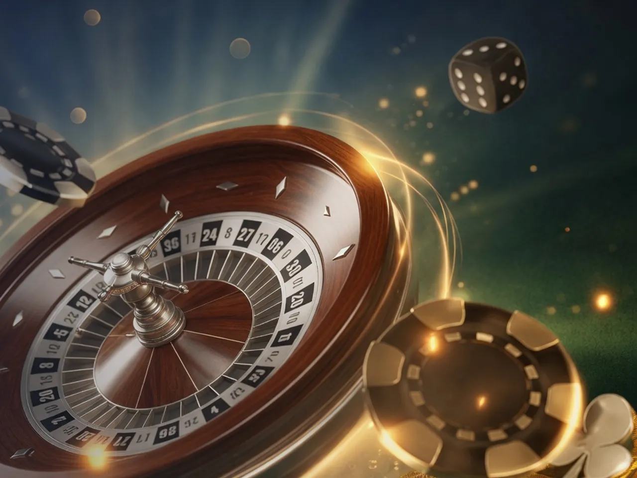 Cận cảnh bàn roulette dưới ánh sáng dịu, không có chữ, số, logo hoặc người